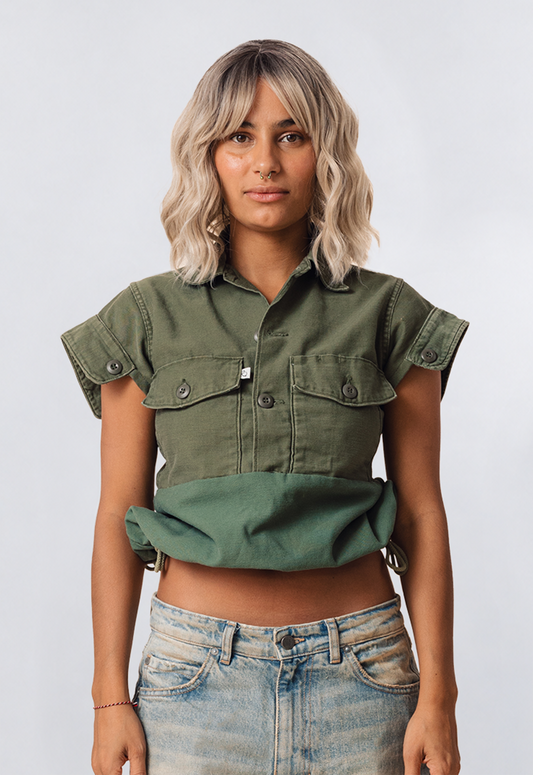 Reborn Vintage Cropped Army Shirt